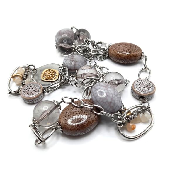 Chico's Long 42" Bead Necklace Beige Lavender Clear Layering - Picture 12 of 14